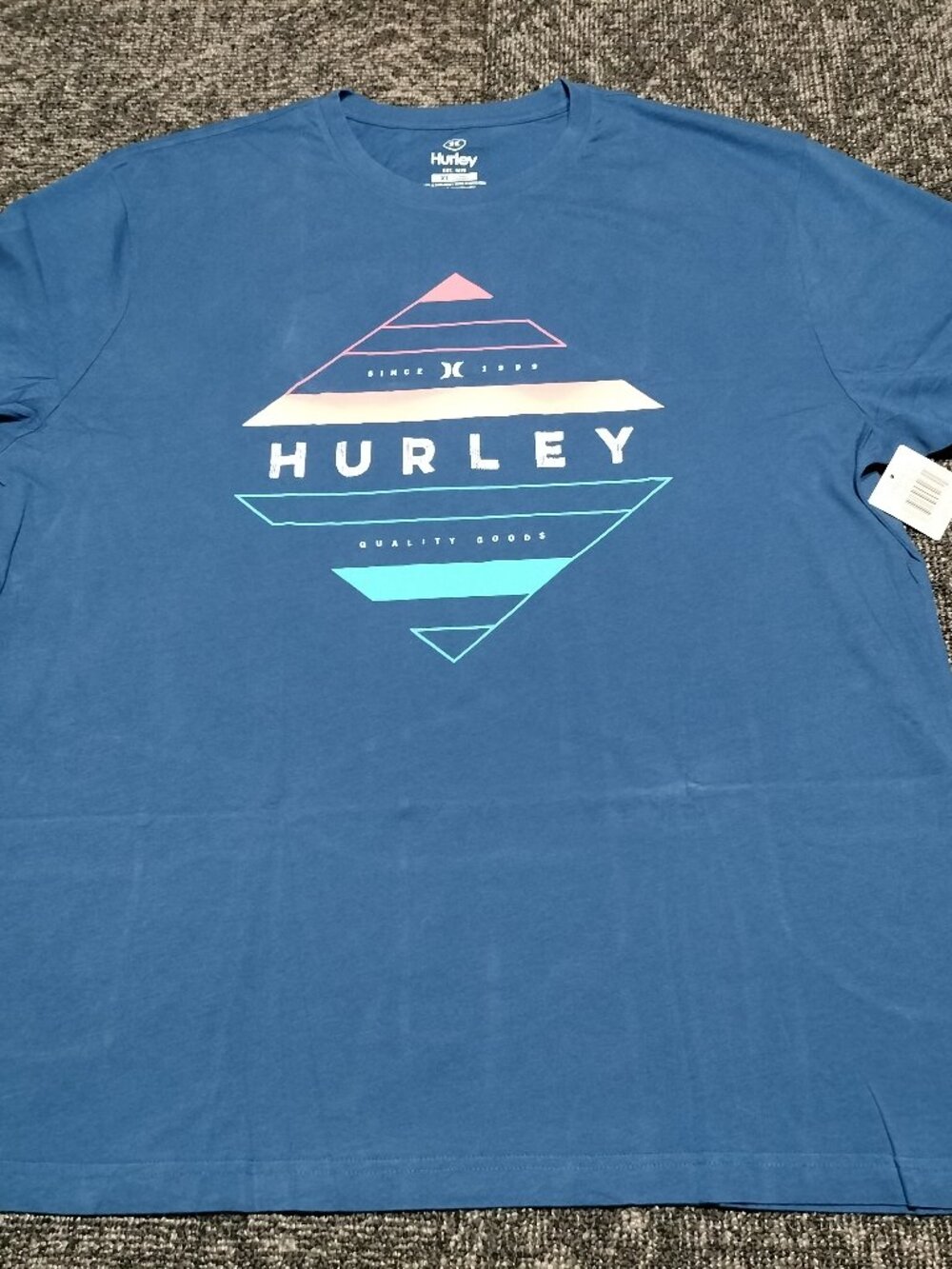 Hurley Men's Tagless Regular Fit 100% Cotton Short Sleeve Graphic Tee Blue XL